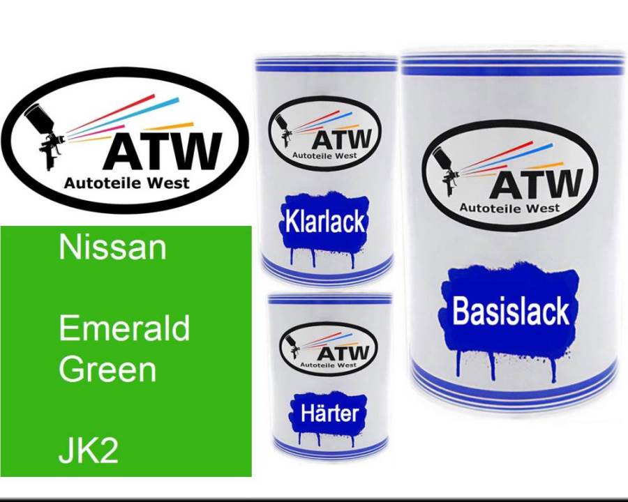 Nissan, Emerald Green, JK2: 500ml Lackdose + 500ml Klarlack + 250ml Härter - Set, von ATW Autoteile West.